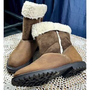 Women's Leather/Suede Ankle Boot Oakley Style Sz 8 Brown Faux Fur Lined sku 3169